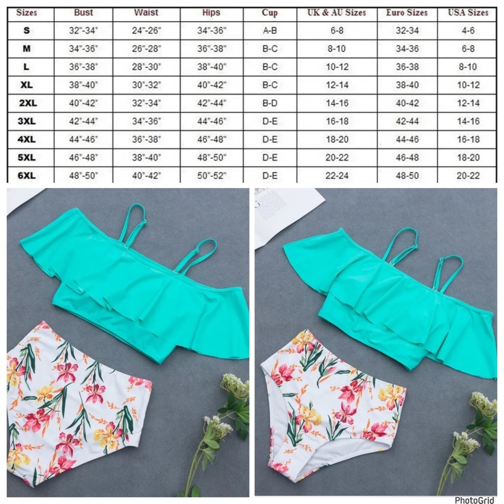 Ladies XXL plus size floral off the shoulder two piece bikini swimsuit NEW